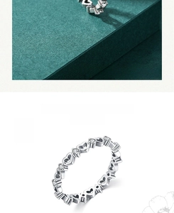 Detailed macro view of S925 sterling silver hollow heart ring with sparkling zircons