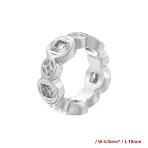 Detailed view of silver honeycomb coin spacer bead with cubic zirconia stones, 10x4mm