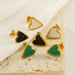Minimalist heart-shaped stud earrings set in gold, white, black and green finishes