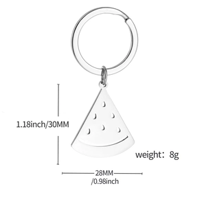 Watermelon slice stainless steel keychain with size and weight detail specifications