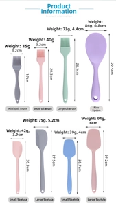 Detailed size chart with weight and dimensions for silicone kitchen utensil set