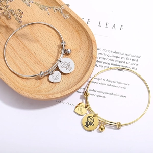 Adjustable stainless steel heart love charm bracelets in gold and silver finish