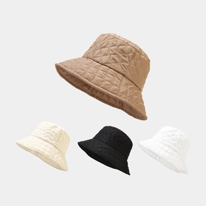 Women Quilted Bucket Hat Polyester Rhombus Grid Warm Winter Autumn Windproof Sunshade Outdoor Casual Fashion Hat