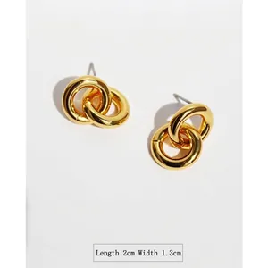 Minimalist brass gold-plated double hoop earrings measuring 2cm long and 1.3cm wide