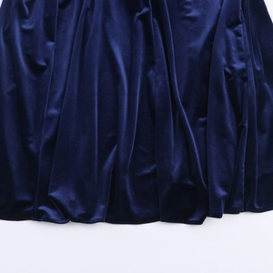 Deep blue velvet backless long dress featuring a smooth texture and elegant drape