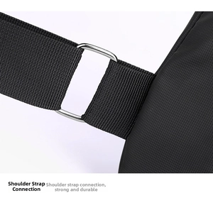 Detail of durable black nylon strap and silver metal buckle on a shoulder bag