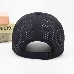 Black quick-dry breathable mesh baseball cap with adjustable rear closure for sports