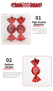 Macro detail of red and white spiral candy Christmas tree ornaments made of plated plastic