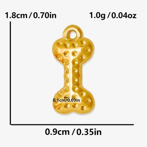 Detailed dimensions of a golden 304 stainless steel dog bone charm for DIY jewelry
