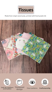 Detail of floral printed napkins made with wood pulp and food-grade ink for safety