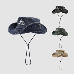 Chapeau Bob Broderie Montagne Coton Lavé Protection Solaire Extérieure Chapeau Boonie Avec Corde Coupe Vent Randonnée