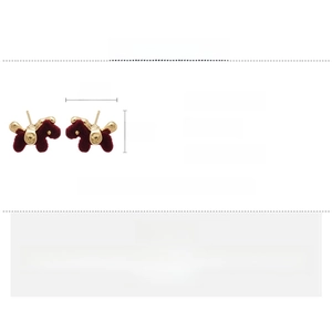 Burgundy flocked puppy stud earrings, alloy material, size 1.3x1.7cm, weight 6.6g per pair