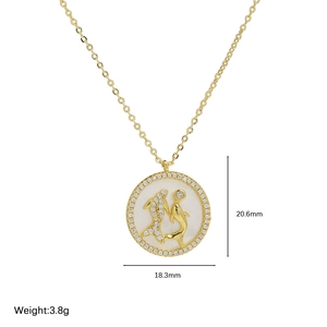 18k gold plated brass dolphin necklace with shell inlay and zircon, 20.6mm by 18.3mm