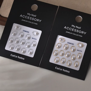 Luxe 3D nail art stickers with gold and silver oval frames and white pearls MJ-013