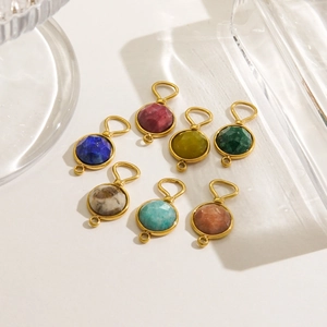 7Pcs colorful faceted stone pendants with gold-plated stainless steel double hooks