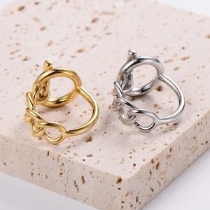 Minimalist chain link ring set in gold and silver finish with OT buckle design