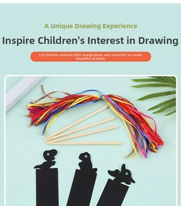 DIY dinosaur scratch art bookmark kit with wooden styluses and colorful ribbons