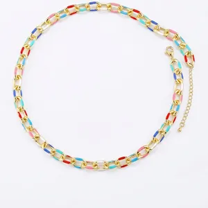 Colorful enamel brass Cuban chain necklace in gold finish with vibrant links
