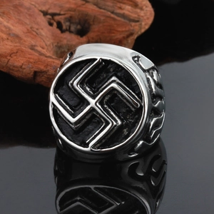 Men's Vintage Stainless Steel Swastika Symbol Ring Hip Hop Punk Biker Carved Finger Ring Decorative Biker Jewelry Gift