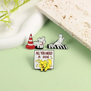 Cute cartoon cat and dog enamel pins on zebra crossing with All You Need A Dog text