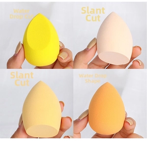 Detail of soft makeup sponges in various shapes and colors for flawless blending