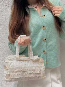 Sac fourre-tout floral en toile avec bordure en dentelle et style japonais frais
