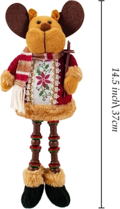 Detail of 37cm plush Christmas reindeer doll with knitted red sweater and striped scarf