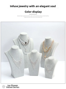Macro view of gray velvet necklace bust displays for premium jewelry presentation
