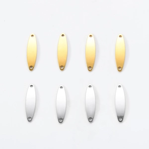 Oval stainless steel DIY connector pendants in gold and silver with double holes