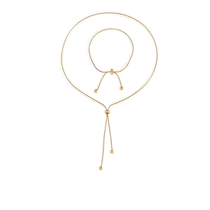 Minimalist Jewelry Set 18K Gold Plated Stainless Steel Adjustable Slider Clasp Round Bead Necklace Bracelet For Women