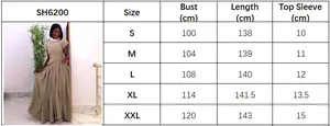 Tabla de tallas detallada para vestido largo SH6200 de S a XXL con medidas exactas