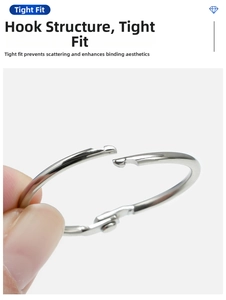 Detail showing hand operating a silver metal loose-leaf ring with a tight clasp structure