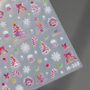 Christmas theme laser glitter nail art stickers with 3D cartoon motifs model M-253