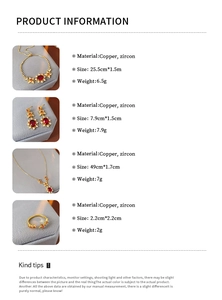 Details des Vintage-Kupferschmucksets mit roten Zirkonsteinen und Goldrahmen