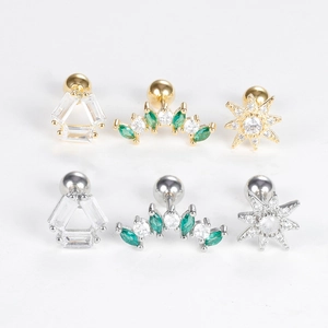 Surgical steel star and leaf cartilage earrings set with gold and silver finishes