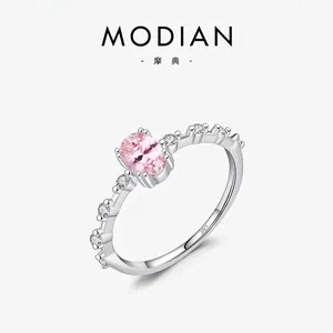 925 Sterling Silver Ring With Pink Oval Crystal And White Zircon Sweet Elegant Princess Jewelry For Women