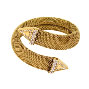18K gold-plated stainless steel wrap-around mesh bracelet with rhinestone tips