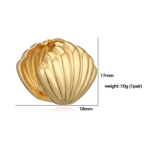 Gold shell stud earrings with vintage nautical stripes and precise measurements