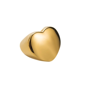 Macro shot of gold-plated 18K wide heart ring with polished metallic finish