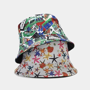 Cappello da sole reversibile hawaiano con francobolli di viaggio e motivi di stelle marine