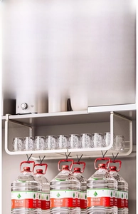 Solid carbon steel under-cabinet storage basket with hooks for stable kitchen organization