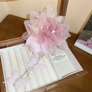Pinza per capelli con fiori di pizzo rosa e nappe a farfalla di cristallo in cofanetto