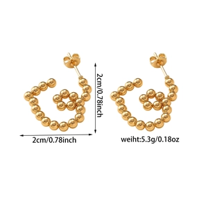 Detailed view of gold heart stud earrings with dimensions 2cm and weight 5.3g