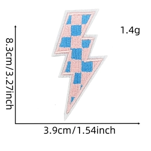 Detailed dimensions of checkered lightning bolt embroidery patch for clothing decor