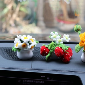 Handmade pipe cleaner sunflower and strawberry potted decor for car dashboard
