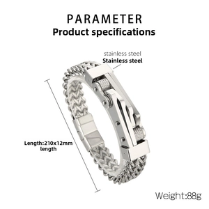 Detailed view of stainless steel dragon bone chain bracelet with mechanical buckle