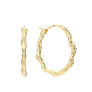Minimalist S925 sterling silver hoop earrings with irregular wave texture in gold finish