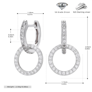 Detail view of S925 sterling silver hoop earrings with 5A zircon and size dimensions