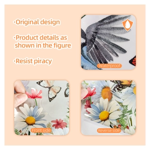 Waterproof double-sided floral window sticker showing front and reverse side details