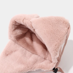 Gorro de invierno rosa para niños con orejas de conejo y forro polar muy cálido